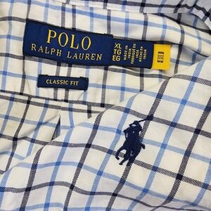 Polo Ralph Lauren Mens XL Blue Classic Fit Plaid Check Long Sleeve Button Shirt